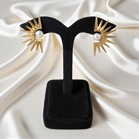 VividCharm İnci Taşlı Güneş Tasarımlı Çelik Küpe