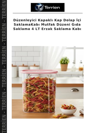 Düzenleyici Kapaklı Kap Dolap İçi SaklamaKabı Mutfak Düzeni Gıda Saklama 4 LT Erzak Saklama Kabı
