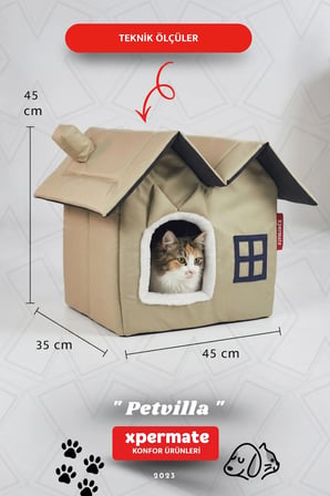 Kedi Evi Kedi Yuvası Kapalı Kedi Kulübesi Pet Villa Bej 