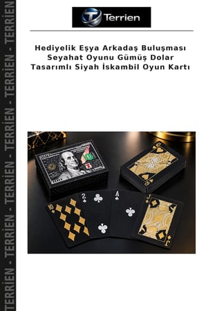 Hediyelik Eşya Arkadaş Buluşması Seyahat Oyunu Gümüş Dolar Tasarımlı Siyah İskambil Oyun Kartı