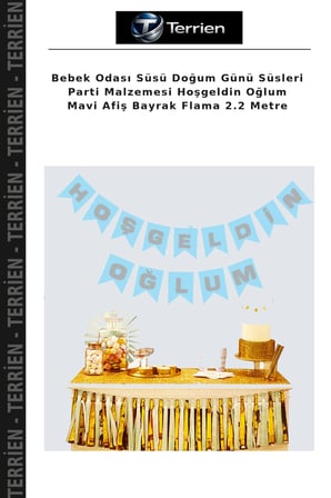 Bebek Odası Süsü Doğum Günü Süsleri Parti Malzemesi Hoşgeldin Oğlum Mavi Afiş Bayrak Flama 2.2 Metre