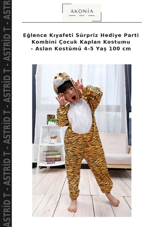 Eğlence Kıyafeti Sürpriz Hediye Parti Kombini Çocuk Kaplan Kostumu - Aslan Kostümü 4-5 Yaş 100 cm