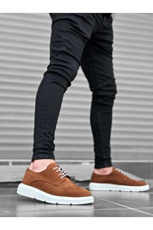 Xramburada 003 Bağcıklı Süet Klasik Taba Beyaz Yüksek Taban Casual Erkek Ayakkabı