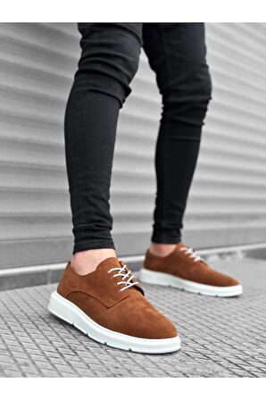 Xramburada 003 Bağcıklı Süet Klasik Taba Beyaz Yüksek Taban Casual Erkek Ayakkabı