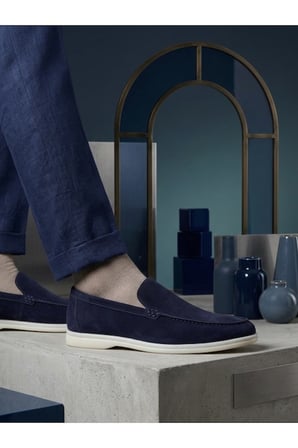 %100 İçi Dışı Hakiki Deri Erkek Lacivert Süet Casual Loafer Termo Taban Ayakkabı