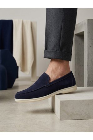 %100 İçi Dışı Hakiki Deri Erkek Lacivert Süet Casual Loafer Termo Taban Ayakkabı