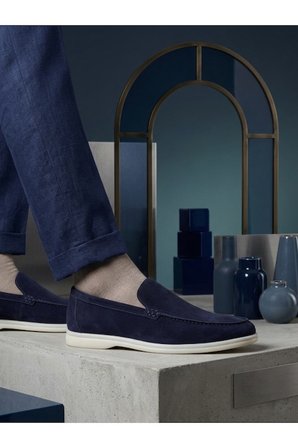 %100 İçi Dışı Hakiki Deri Erkek Lacivert Süet Casual Loafer Termo Taban Ayakkabı