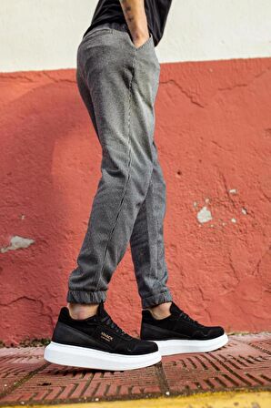 Xramburada Yüksek Taban Günlük Süet Ayakkabı 040 Siyah (Beyaz Taban)