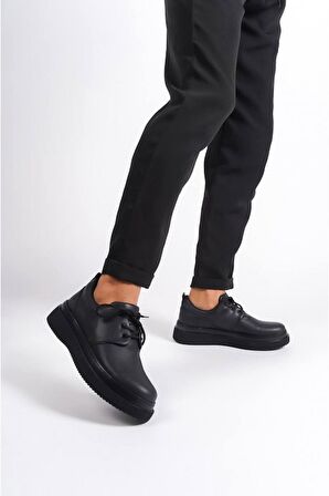 Xramburada Siyah Cilt Siyah Taban Bağcıklı Günlük Erkek Ayakkabı 