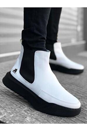 Xramburada 150 Bağcıksız Bantlı Erkek Yüksek Taban Beyaz Siyah Taban Spor Bot