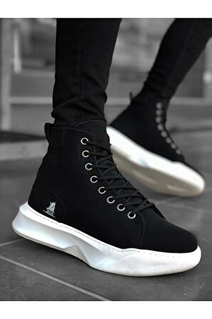 Xramburada 155 Bağcıklı Erkek Yüksek Taban Siyah Beyaz Taban Spor Bot