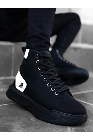 Xramburada 155 Bağcıklı Erkek Yüksek Taban Siyah Beyaz Spor Bot