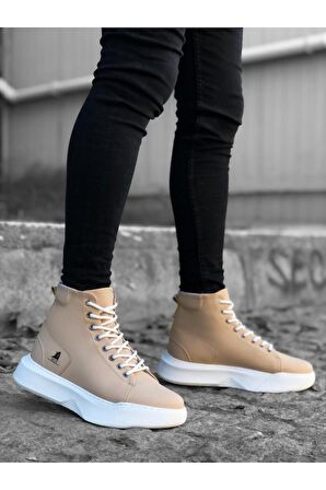 Xramburada 155 Bağcıklı Erkek Yüksek Taban Krem Beyaz Taban Spor Bot