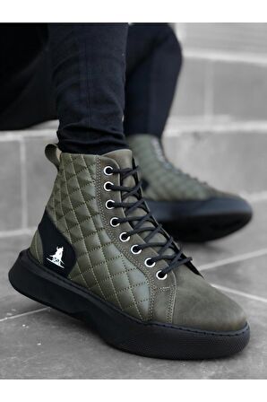 Xramburada 159 Bağcıklı Haki Kapitone Erkek Yüksek Taban Spor Bot