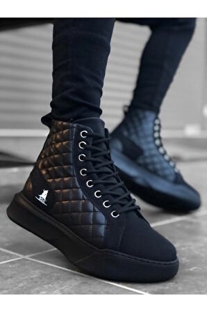 Xramburada 159 Bağcıklı Siyah Kapitone Erkek Yüksek Taban Spor Bot