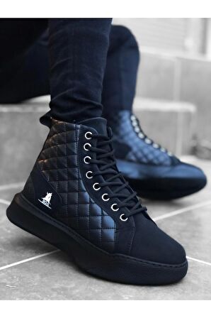 Xramburada 159 Bağcıklı Siyah Kapitone Erkek Yüksek Taban Spor Bot