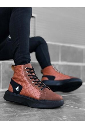 Xramburada 159 Bağcıklı Koyu Taba Kapitone Erkek Yüksek Taban Spor Bot