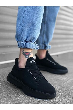 Xramburada 163 Bağcıklı Erkek Yüksek Taban Siyah Spor Ayakkabı