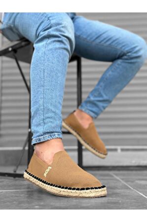 Xramburada Rahat Düz Taban Espadril Örme Triko Taba Günlük Erkek Ayakkabı
