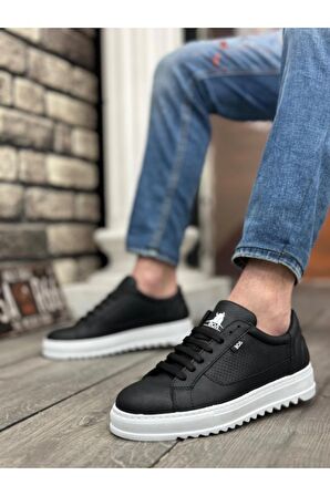 Xramburada Kalın Tırtık Yüksek Taban Siyah Bağcıklı Spor Erkek Ayakkabı
