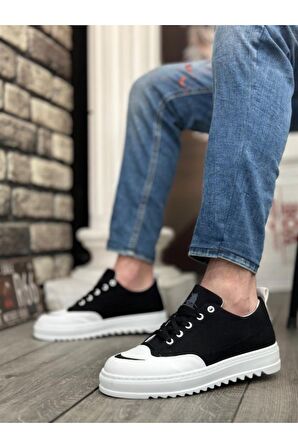 Xramburada Kalın Yüksek Taban Smile Desenli Siyah Beyaz Spor Erkek Ayakkabı