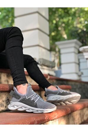 Xramburada Yüksek Taban Tarz Sneakers Cırt Detaylı Gri Erkek Spor Ayakkabısı