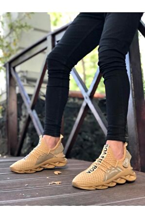 Xramburada  Yüksek Taban Tarz Sneakers Cırt Detaylı Krem Erkek Spor Ayakkabısı