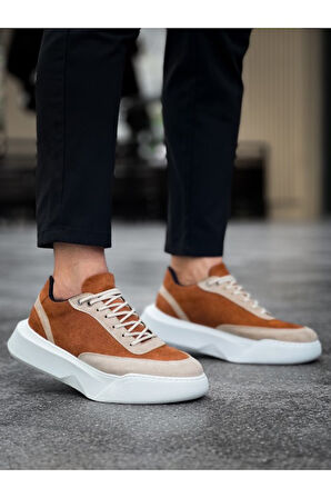 Xramburada 354 Günlük Bağcıklı Erkek Yüksek Taban Krem Detaylı Taba Süet Spor Ayakkabı