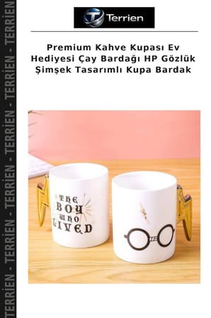 Premium Kahve Kupası Ev Hediyesi Çay Bardağı HP Gözlük Şimşek Tasarımlı Kupa Bardak