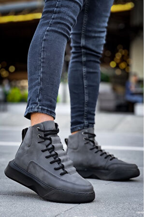 Xramburada 321 Gizli Bağcıklı Erkek Yüksek Taban Füme Spor Bot