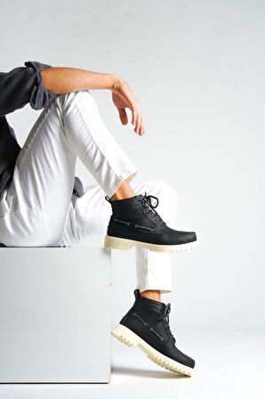 Xramburada Yüksek Taban Ayakkabı B-020 Siyah (Beyaz Taban)