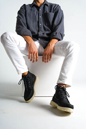 Xramburada Yüksek Taban Ayakkabı B-020 Siyah (Beyaz Taban)