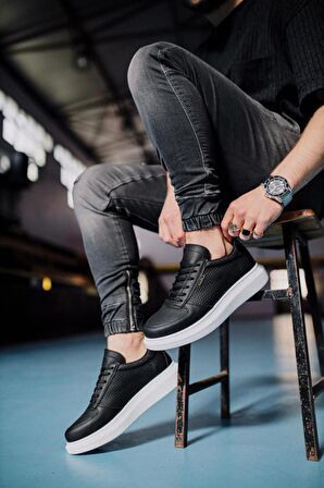 Xramburada Yüksek Taban Günlük Ayakkabı 042 Siyah (Beyaz Taban)