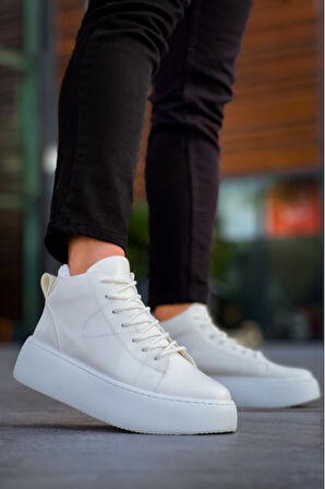 Xramburada  Bağcıklı Erkek Yüksek Taban Beyaz Spor Bot