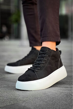 Xramburada Bağcıklı Erkek Yüksek Taban İthal Süet Siyah Spor Bot