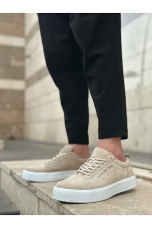 Xramburada 104 Bağcıklı Krem Süet Beyaz Taban Spor Klasik Erkek Ayakkabı