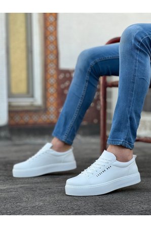 Xramburada 104 Bağcıklı Beyaz Cilt Deri Spor Klasik Erkek Ayakkabı