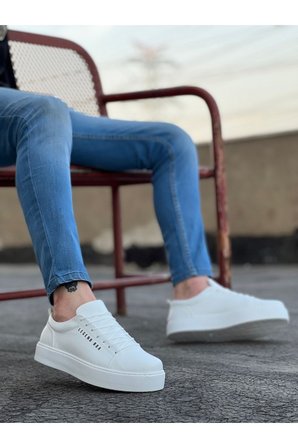 Xramburada 104 Bağcıklı Beyaz Cilt Deri Spor Klasik Erkek Ayakkabı