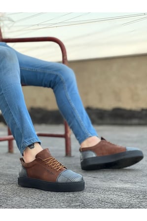 Xramburada 104 Bağcıklı Taba Ekose Süet Siyah Taban Spor Klasik Erkek Ayakkabı