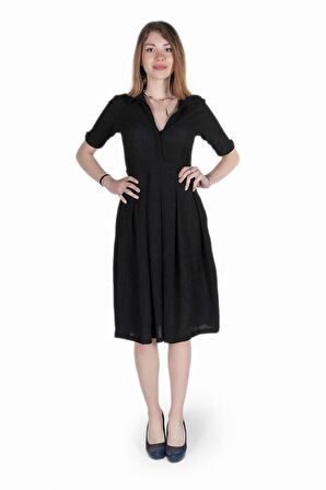 Barbora Günlük Yazlık Ofis Kadın Elbisesi bt208siyahic2