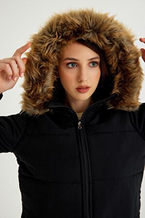 Barbora Kışlık Kürk Yaka Şişme Kadın Mont 7112siyah55