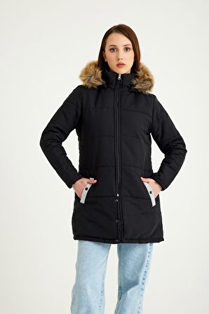 Barbora Kışlık Kürk Yaka Şişme Kadın Mont 7112siyah55