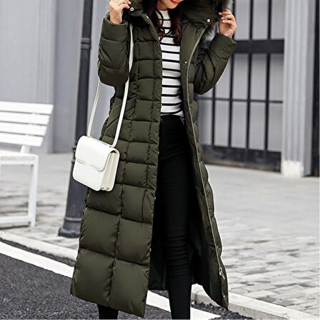 Kışlık Tam Boy Kürklü Şişme Kadın Mont