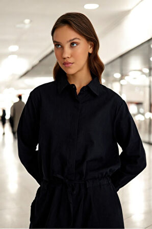 Yazlık Şık Beli Bağcık Detaylı Keten Elbise