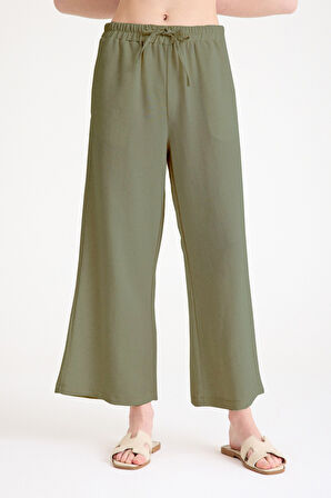 Keten Kadın Salaş Kimono İkili Haki Takım