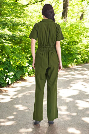 Yazlık Kısa Kollu Tasarım Keten Tulum