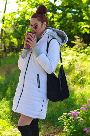 Kışlık Kapüşonlu Su Geçirmez Uzun Şişme Kadın Mont