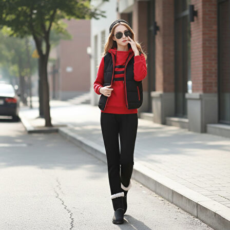 Sevgili Kombini Kışlık Şık Kadın Üçlü Eşofman Takımı