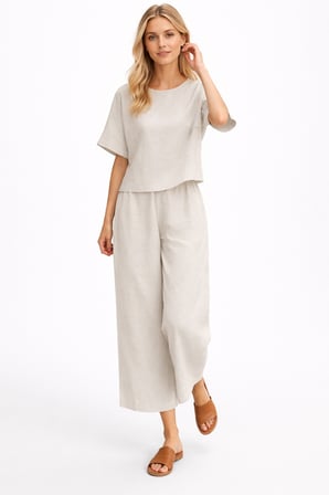 Keten Beli Lastikli İkili Kadın Takım Alt Üst