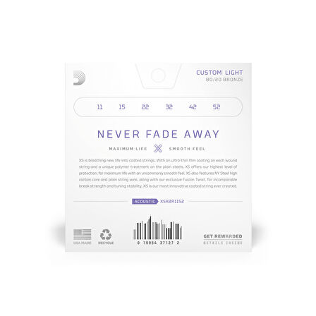 DADDARIO XSABR1152 AKUSTİK GİTAR TEL SETİ, 11-52, CUSTOM LIGHT